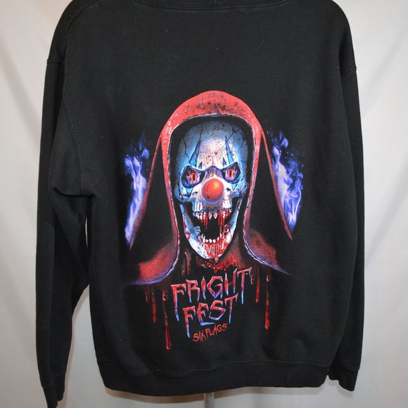 Fright Fest Six Flags Men's Sz XL Black Draw String Clown Hoodie Sweatsh… - Picture 1 of 6